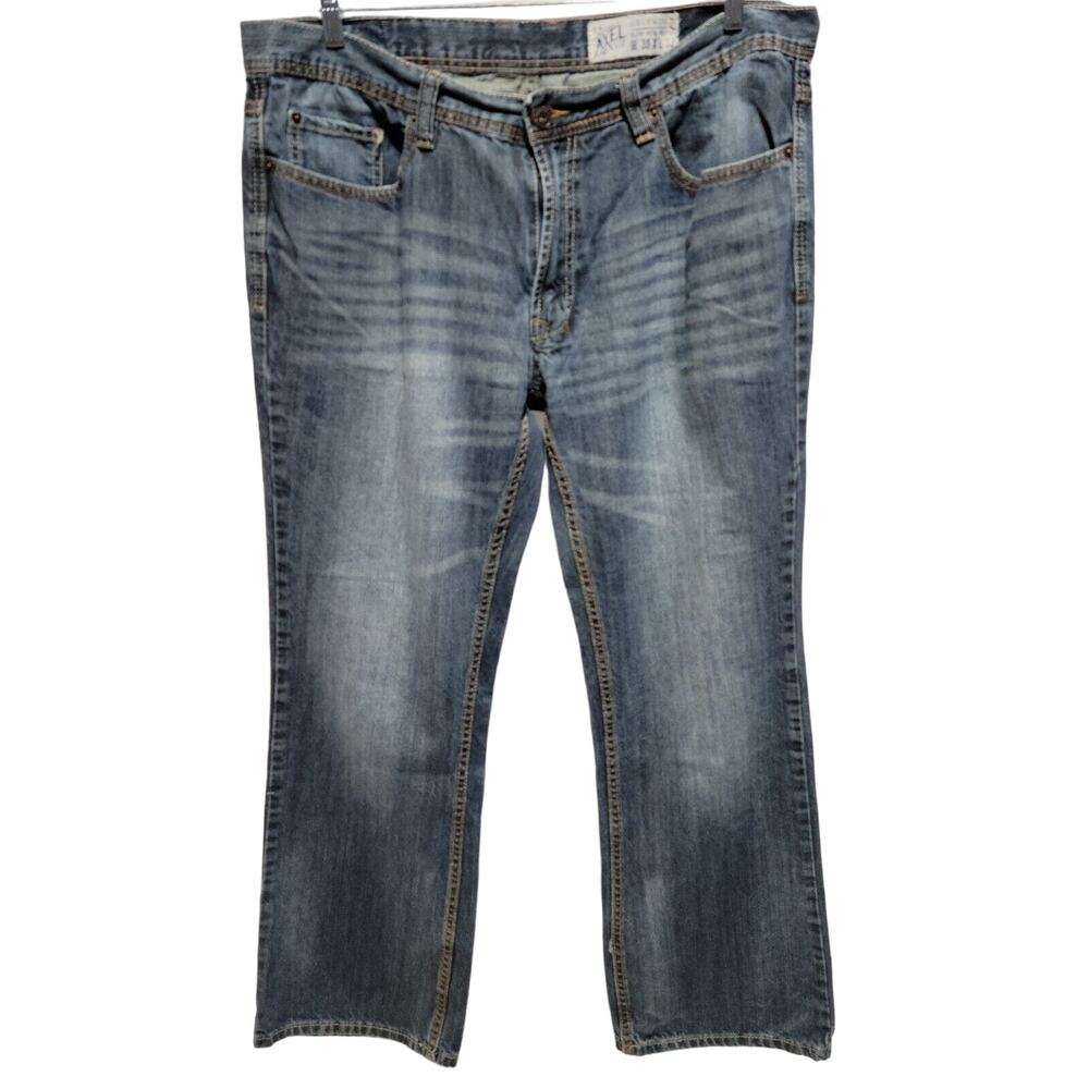 T.K. Axel Slim Straight Mens Size 38 x 32 Griswold Blue Jeans Thick Stitching